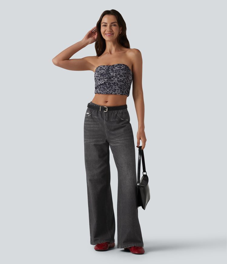 Halara Flex™ - Lässige Baggy-French-Terry-Denimjoggers mit mittelhohem Bund, Seitentaschen und weitem Bein