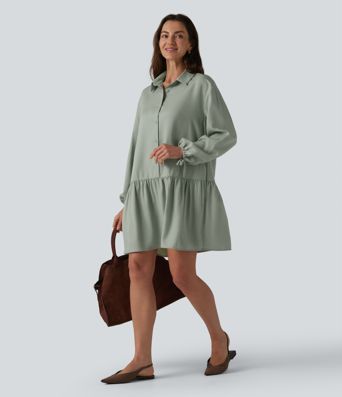 Hemd-Midikleid mit Seitentaschen und langen Ärmeln Hemd-Midikleid mit Seitentaschen und langen Ärmeln