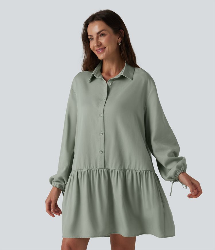 Hemd-Midikleid mit Seitentaschen und langen Ärmeln Hemd-Midikleid mit Seitentaschen und langen Ärmeln