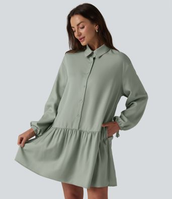 Hemd-Midikleid mit Seitentaschen und langen Ärmeln Hemd-Midikleid mit Seitentaschen und langen Ärmeln