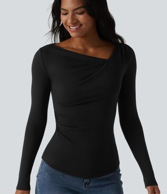 Halara HeatCore Asymmetrical Neck Long Sleeve Slim Casual Warming Top