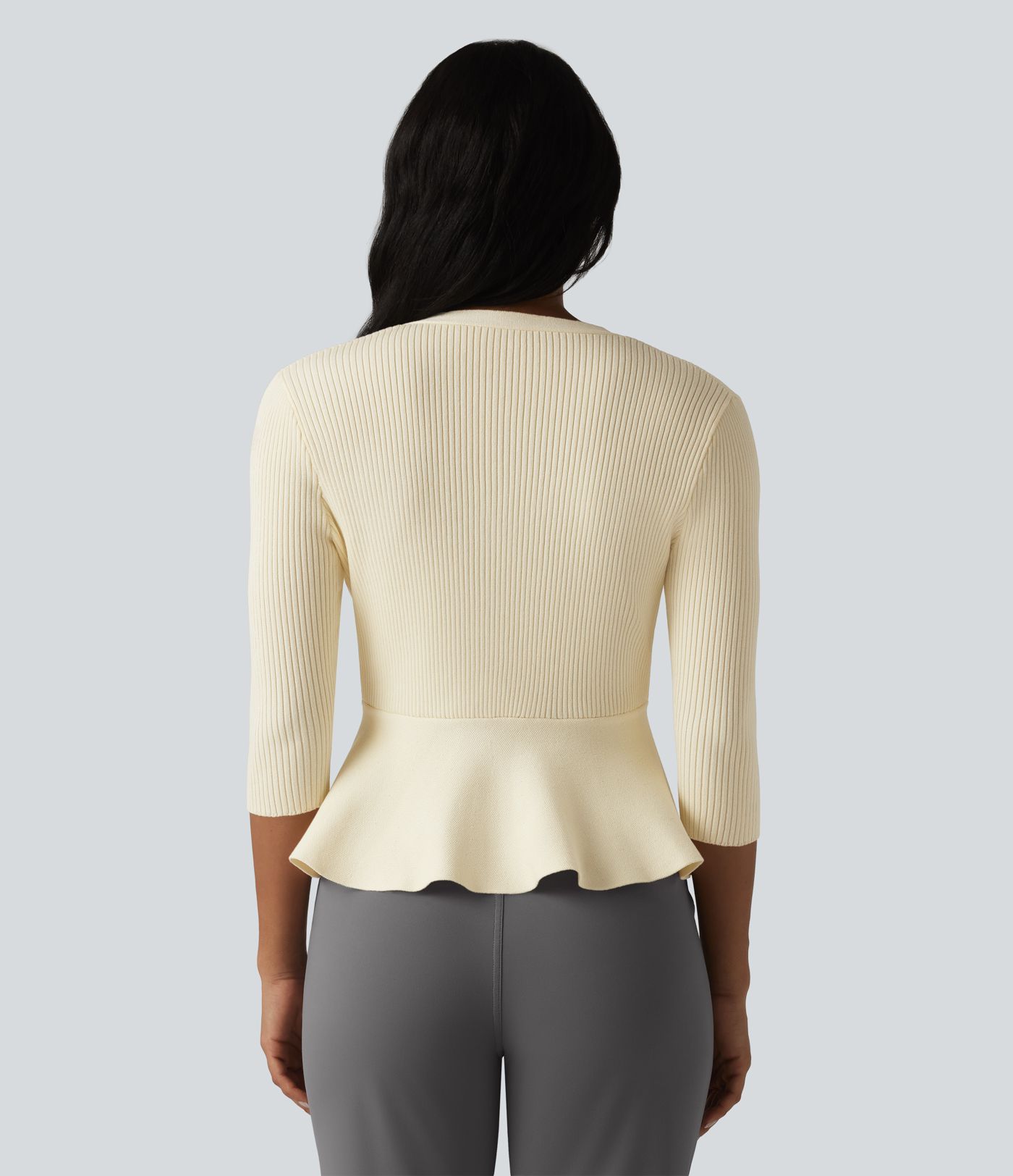 V Neck 3/4 Sleeve Work Peplum Cardigan