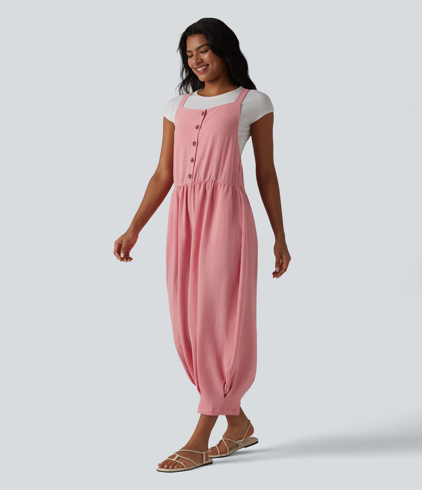Bloomers Casual Linen-Feel Overalls with Pockets