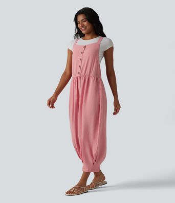 Bloomers Casual Linen-Feel Overalls with Pockets