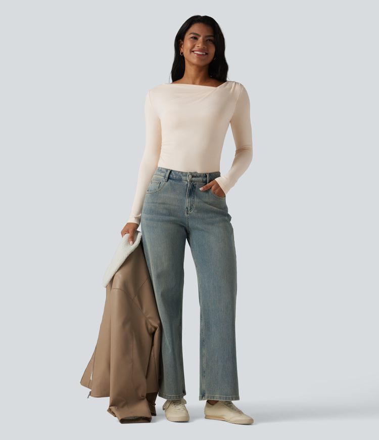 Halara HeatCore Asymmetrical Neck Long Sleeve Slim Casual Warming Top