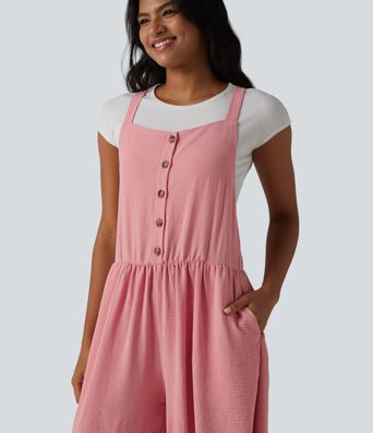 Bloomers Casual Linen-Feel Overalls with Pockets
