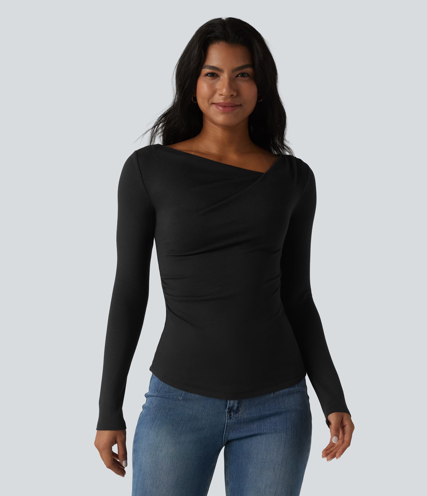 Halara HeatCore Asymmetrical Neck Long Sleeve Slim Casual Warming Top
