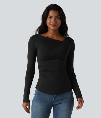Halara HeatCore Asymmetrical Neck Long Sleeve Slim Casual Warming Top