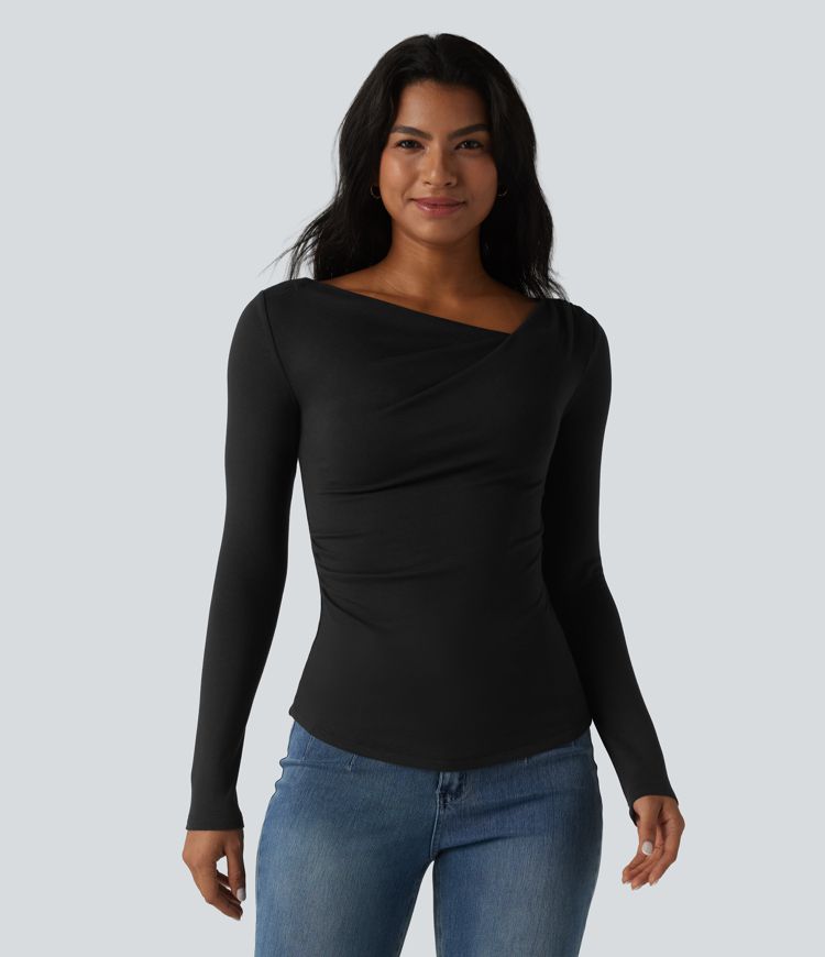 Halara HeatCore Asymmetrical Neck Long Sleeve Slim Casual Warming Top