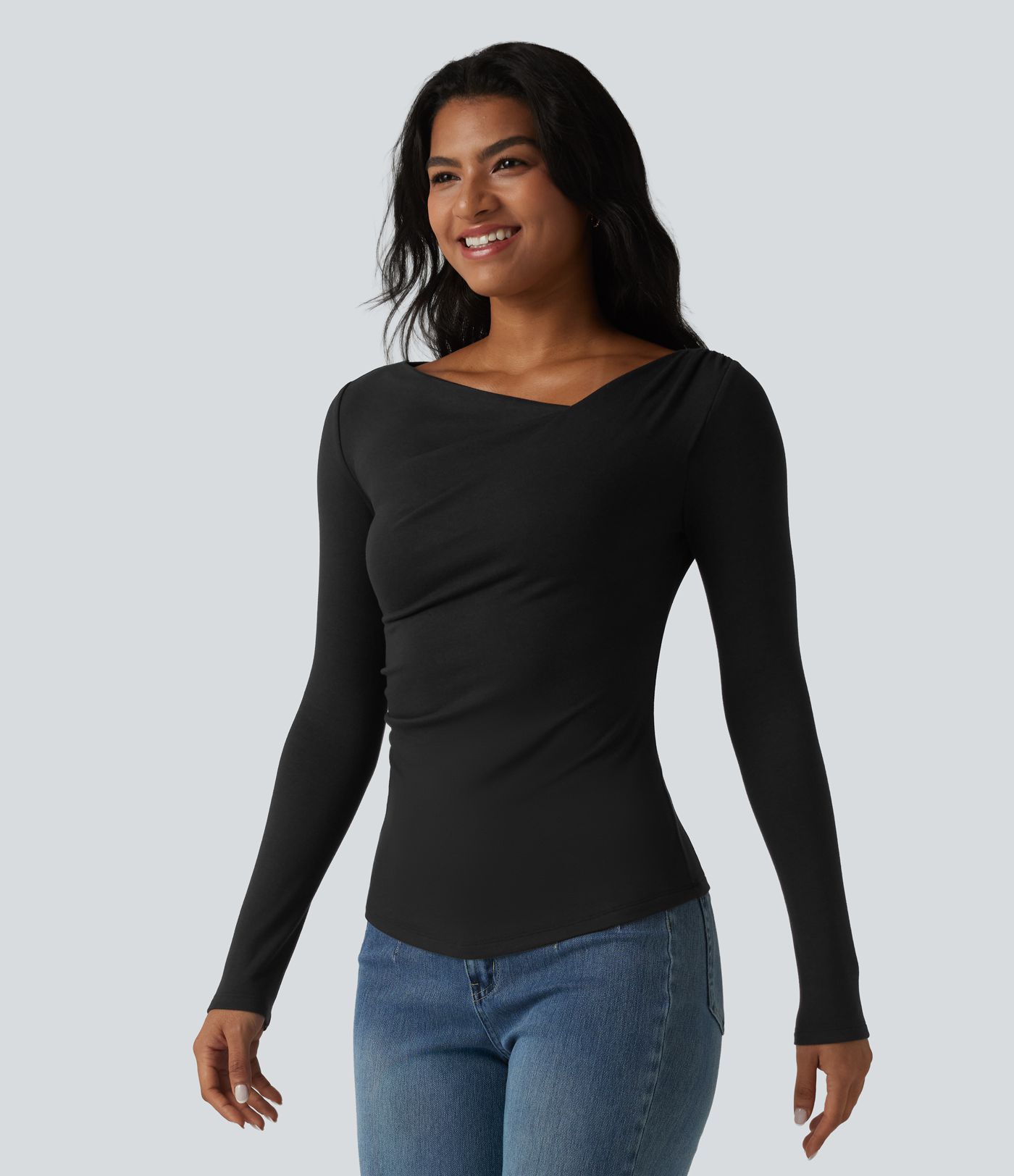 Halara HeatCore Asymmetrical Neck Long Sleeve Slim Casual Warming Top