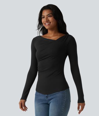 Halara HeatCore Asymmetrical Neck Long Sleeve Slim Casual Warming Top