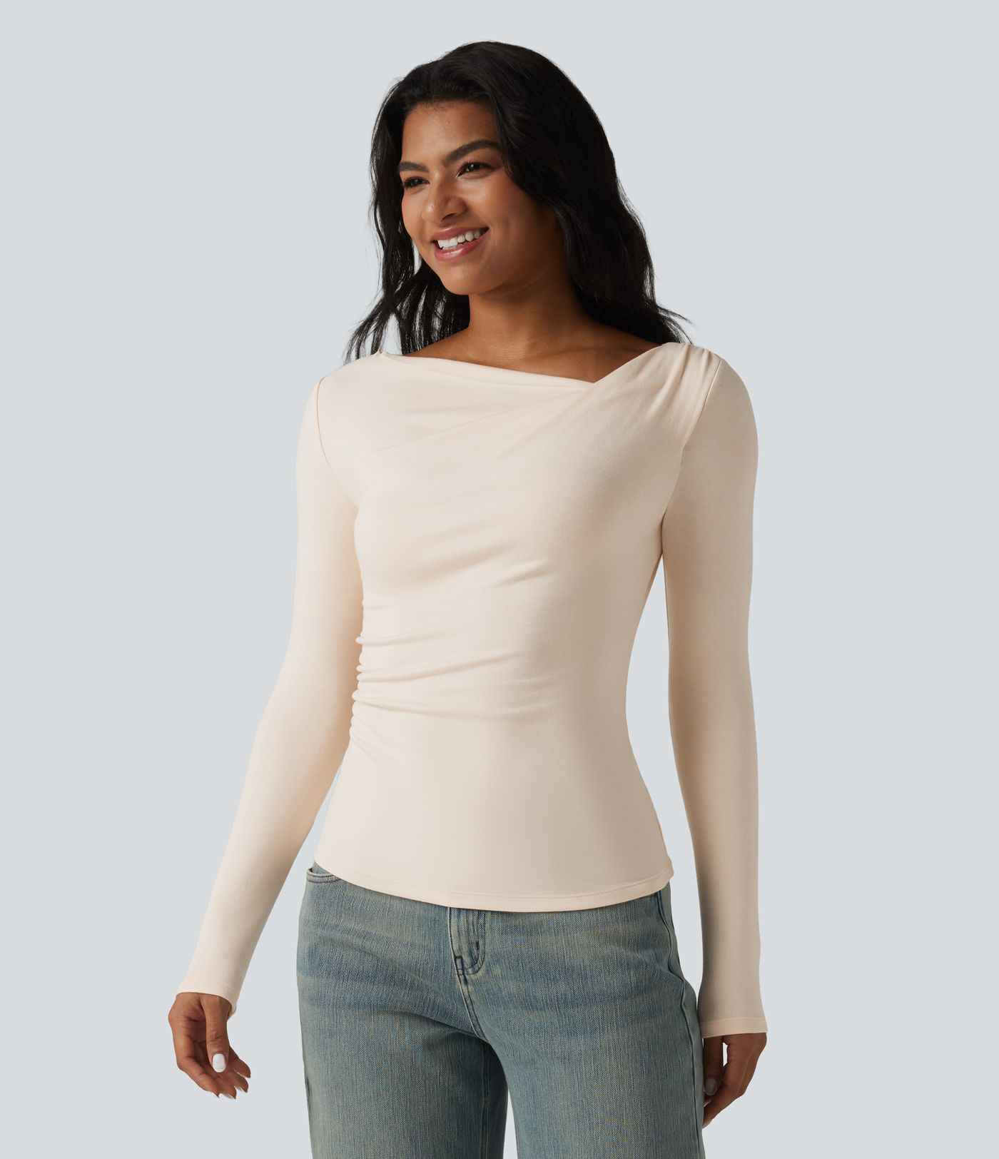 Halara HeatCore Asymmetrical Neck Long Sleeve Slim Casual Warming Top