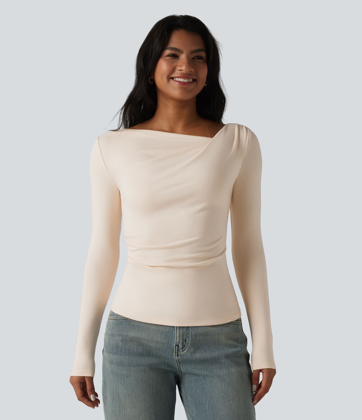 Halara HeatCore Asymmetrical Neck Long Sleeve Slim Casual Warming Top