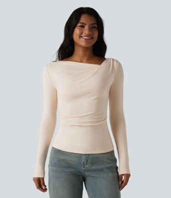 Halara HeatCore Asymmetrical Neck Long Sleeve Slim Casual Warming Top