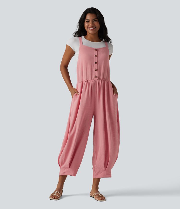 Bloomers Casual Linen-Feel Overalls with Pockets