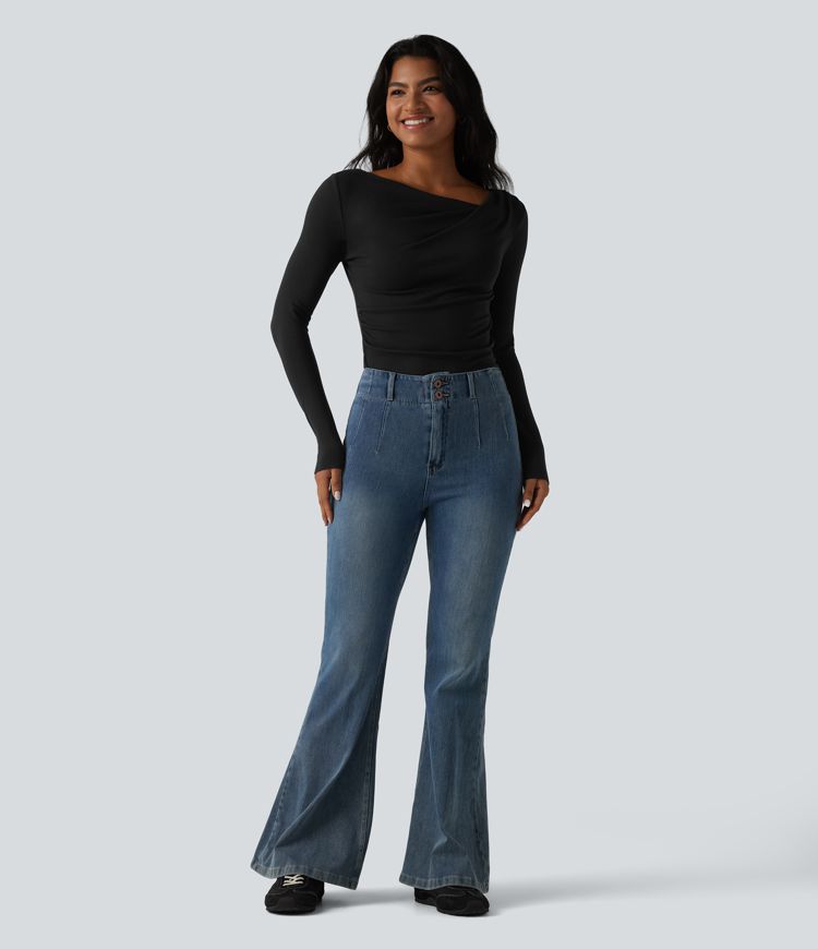 Halara HeatCore Asymmetrical Neck Long Sleeve Slim Casual Warming Top
