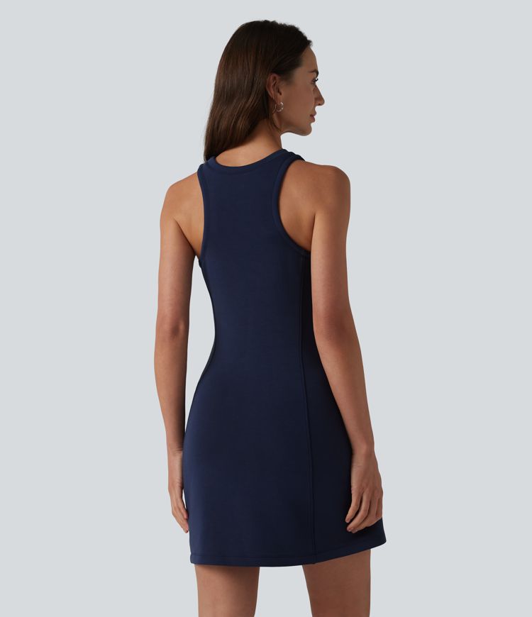 SpacerTek™ Round Neck Sleeveless Mini Casual Dress with Pockets