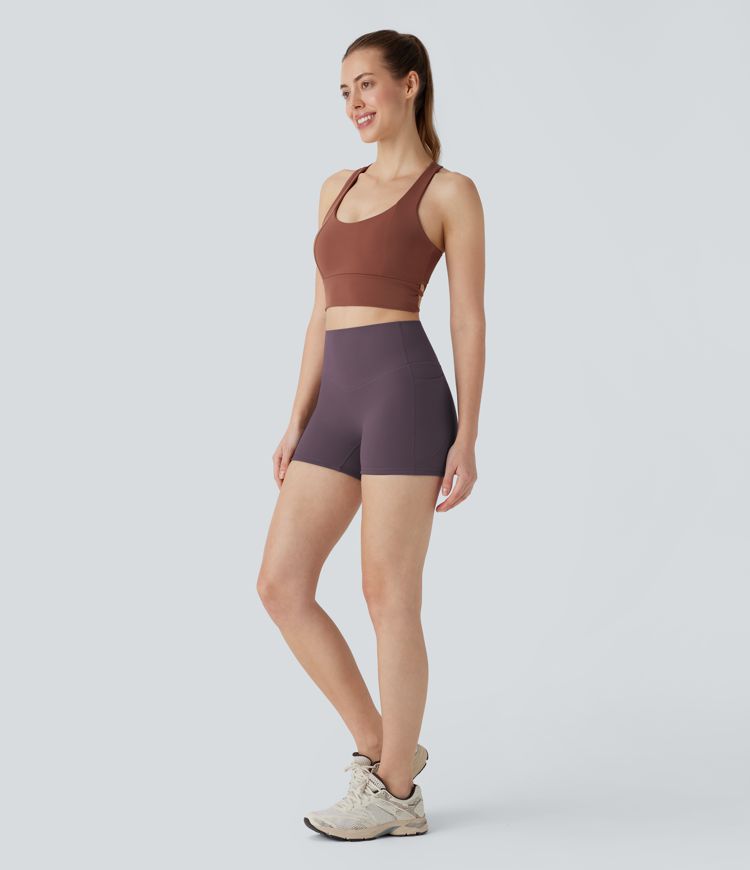 Halara UltraSculpt™ SoCinched Short de Cycliste Taille Haute avec Contrôle du Ventre et Poches, 3''