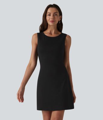 Robe de soirée deux pièces en dentelle à col rond et manches à volants