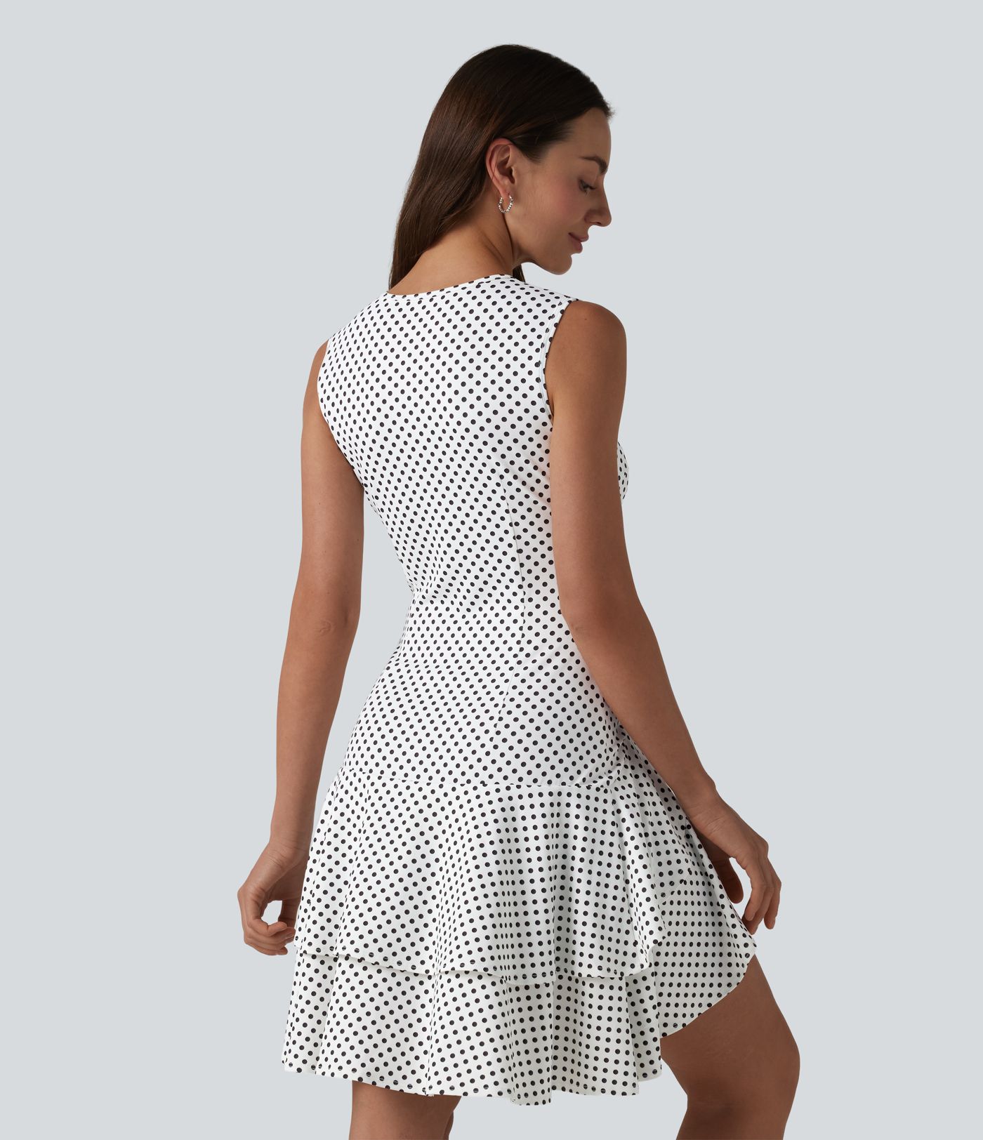 Round Neck Sleeveless Layered Ruffle Hem Polka Dot Mini Casual Dress