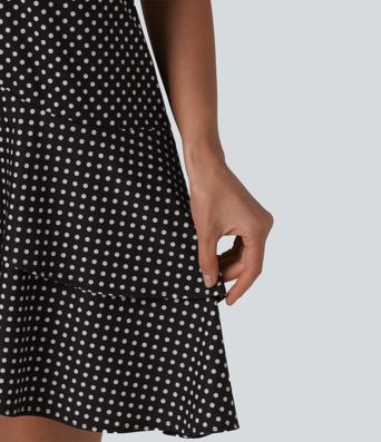 Robe mini casual à pois col rond sans manches ourlet à volants superposés