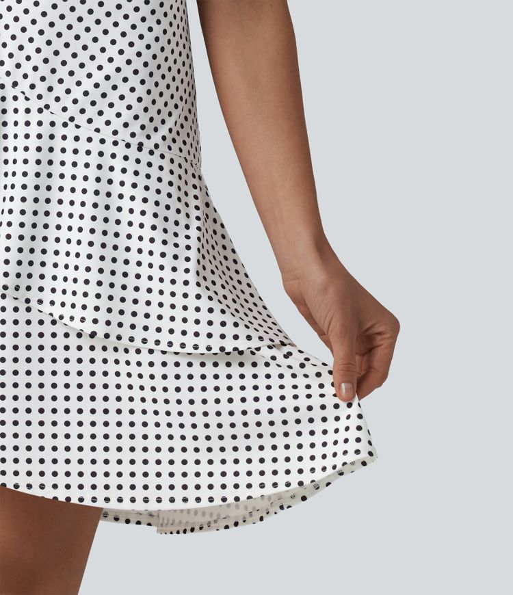 Round Neck Sleeveless Layered Ruffle Hem Polka Dot Mini Casual Dress