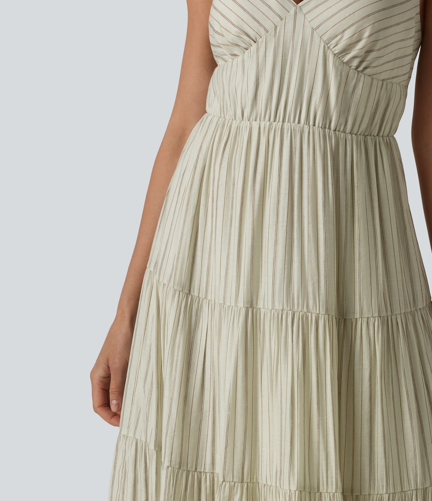 V Neck Lace Up Stripe Flowy Maxi Dress