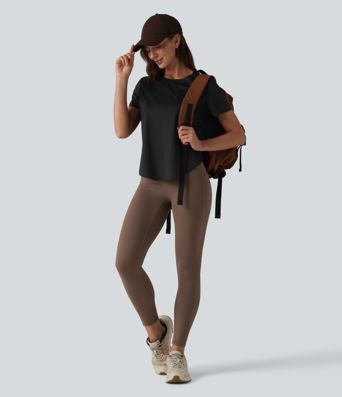 Round Neck Short Sleeve Curved Hem Breathable Mesh Hiking Sports Top Round Neck Short Sleeve Curved Hem Breathable Mesh Hiking Sports Top