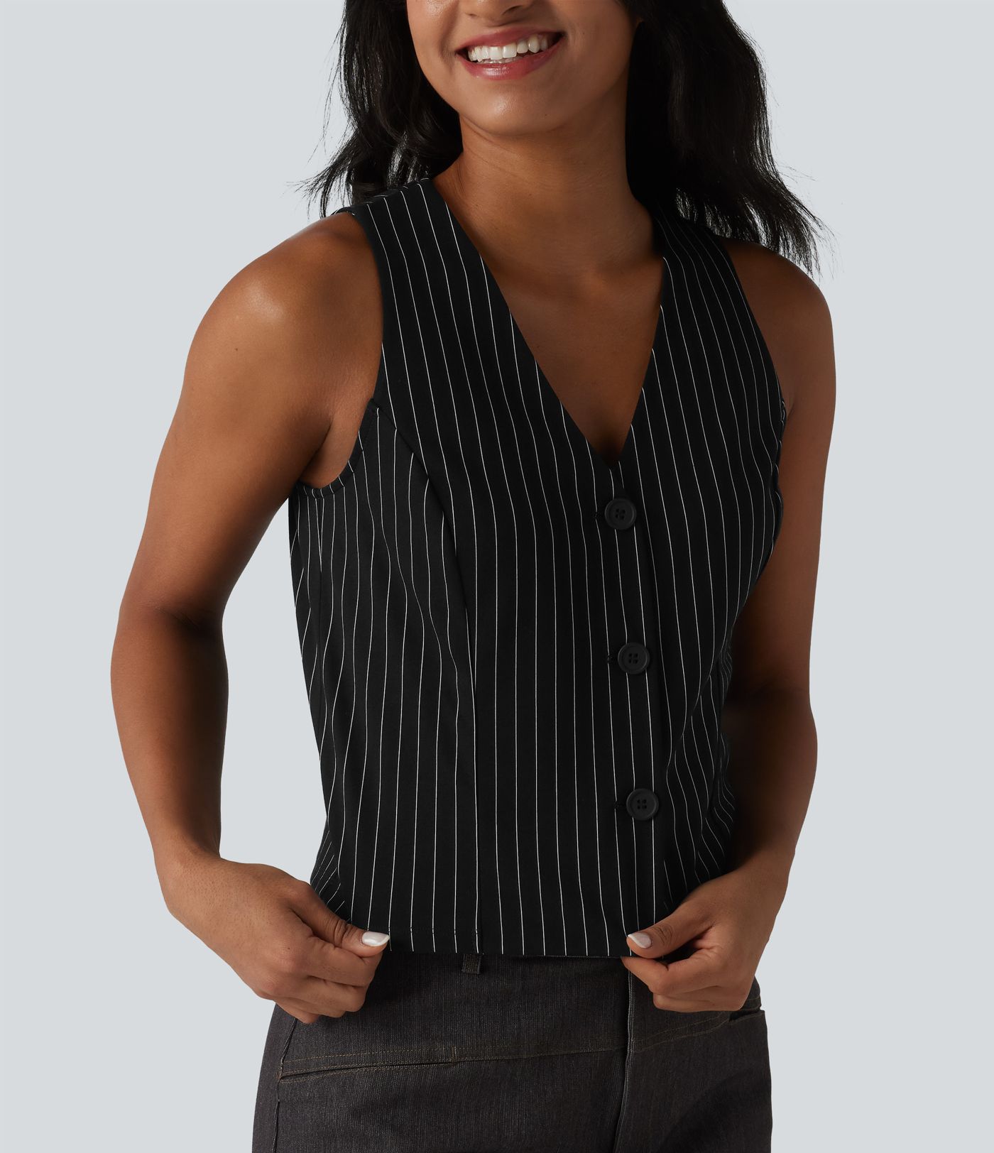 V Neck Stripe Cool Touch Work Vest