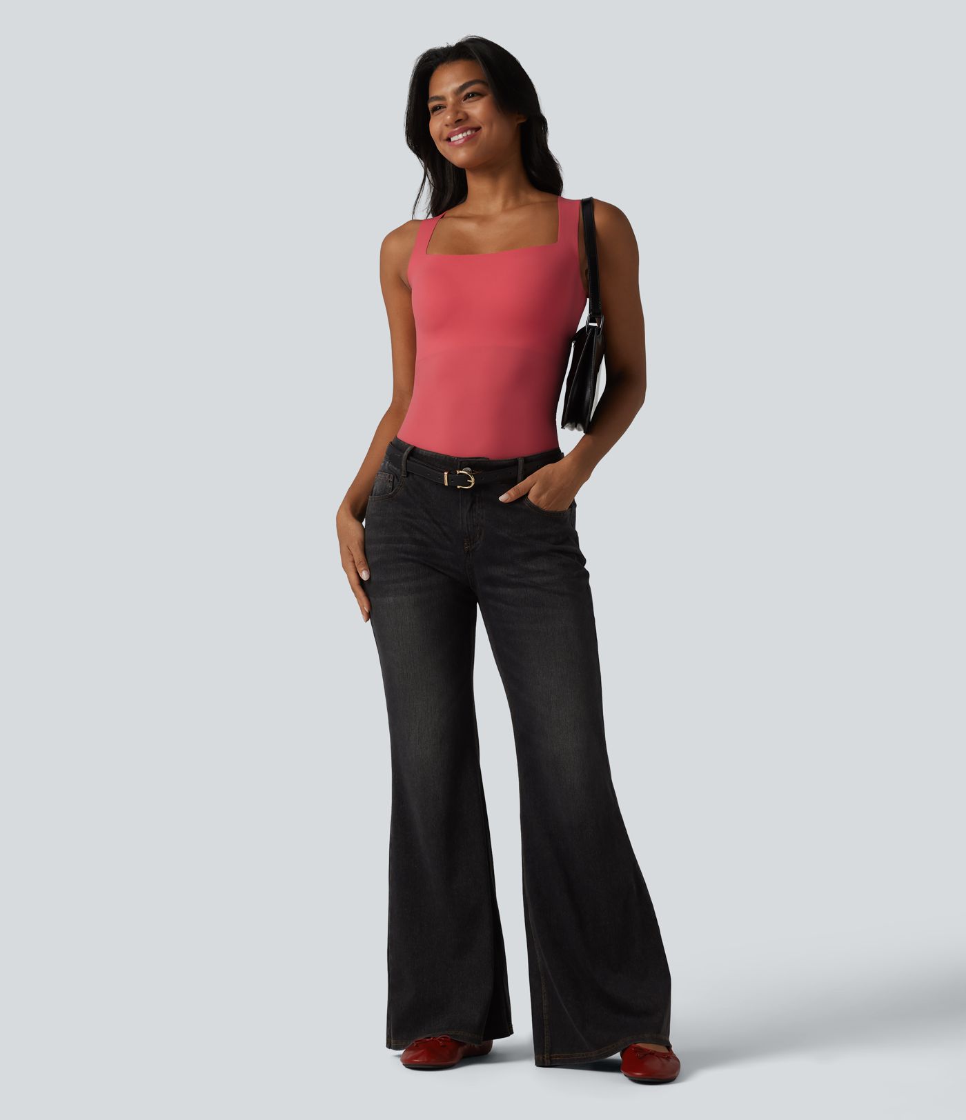 Square Neck Built-in Bra Casual Tank Top B-E Cups