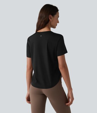 Round Neck Short Sleeve Curved Hem Breathable Mesh Hiking Sports Top Round Neck Short Sleeve Curved Hem Breathable Mesh Hiking Sports Top