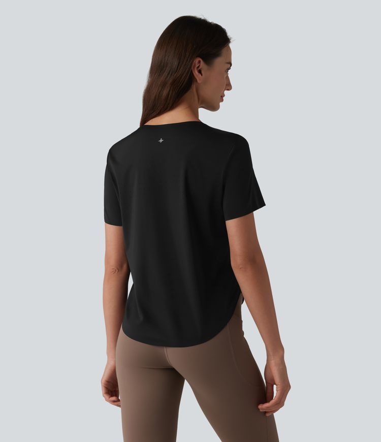 Round Neck Short Sleeve Curved Hem Breathable Mesh Hiking Sports Top Round Neck Short Sleeve Curved Hem Breathable Mesh Hiking Sports Top