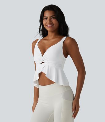 Halara UltraSculpt™ V Neck Push-Up Non-Removable Pad Ruffle Hem Yoga Tank Top
