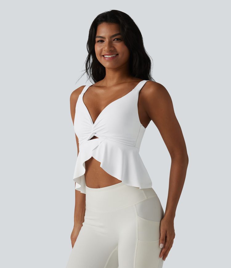 Halara UltraSculpt™ V Neck Push-Up Non-Removable Pad Ruffle Hem Yoga Tank Top