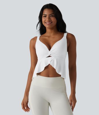 Halara UltraSculpt™ V Neck Push-Up Non-Removable Pad Ruffle Hem Yoga Tank Top