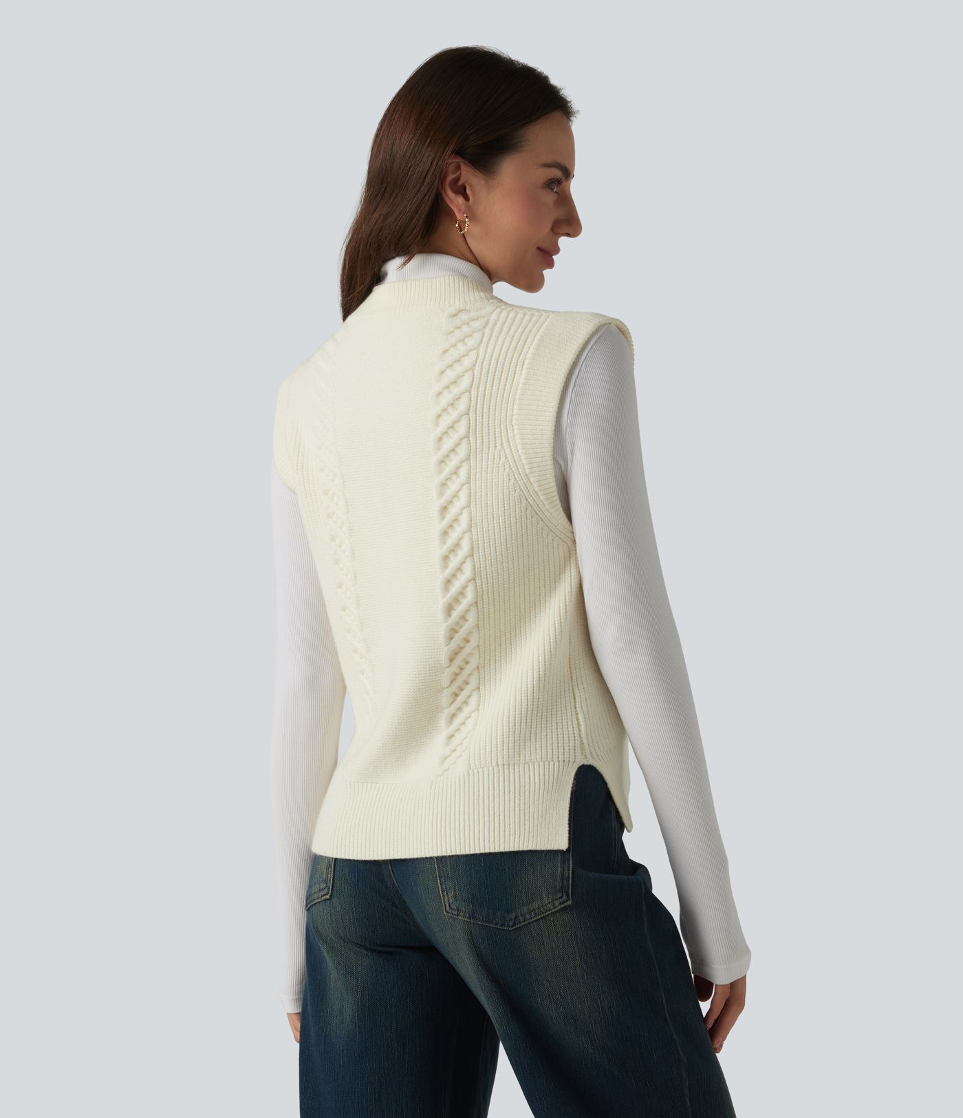 Round Neck Split Hem Button Fly Casual Sweater Vest