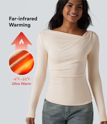 Halara HeatCore Asymmetrical Neck Long Sleeve Slim Casual Warming Top