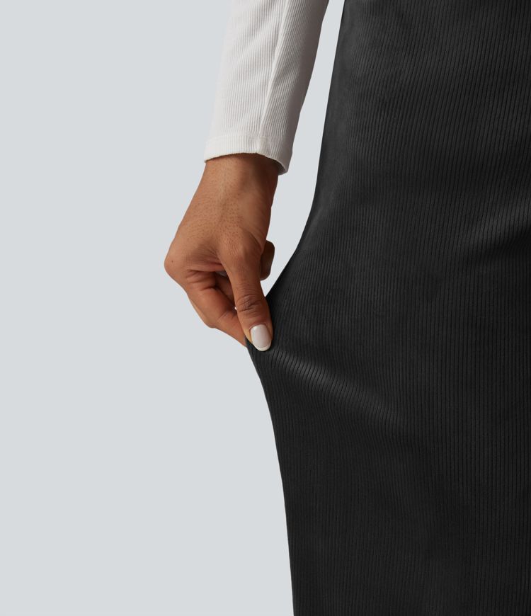 Mid Rise Fleece Corduroy Casual Straight Leg Pants with Pockets Mid Rise Fleece Corduroy Casual Straight Leg Pants with Pockets