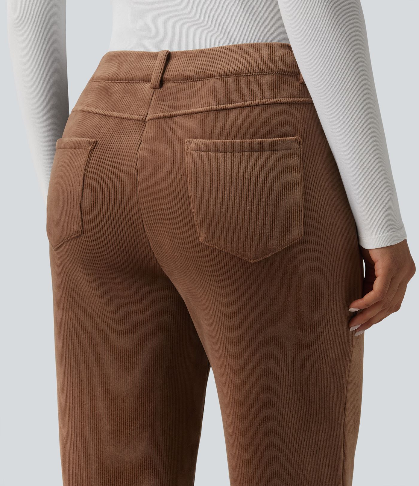 Mid Rise Fleece Corduroy Casual Straight Leg Pants with Pockets