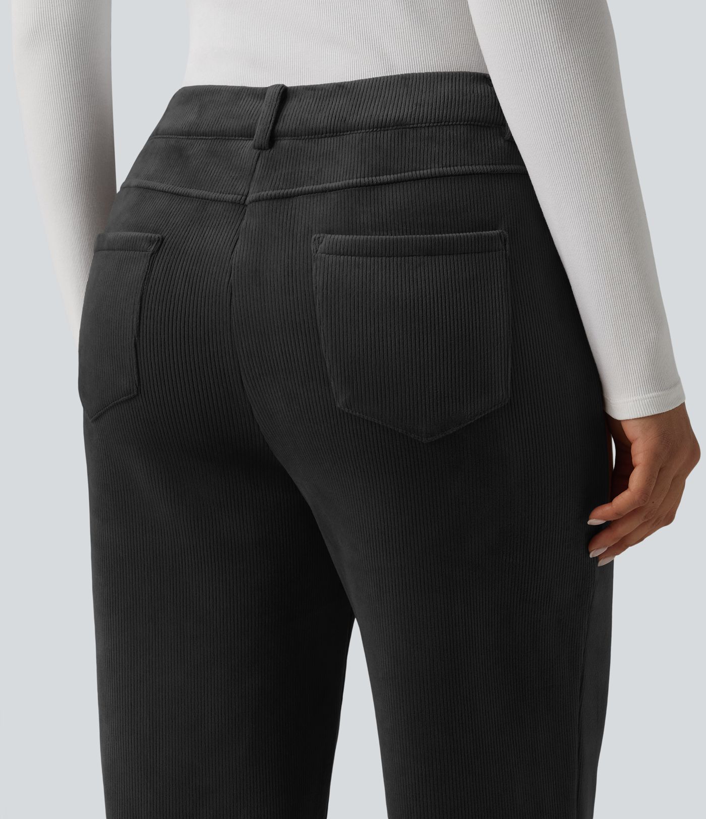 Mid Rise Fleece Corduroy Casual Straight Leg Pants with Pockets Mid Rise Fleece Corduroy Casual Straight Leg Pants with Pockets
