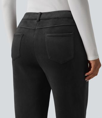 Mid Rise Fleece Corduroy Casual Straight Leg Pants with Pockets Mid Rise Fleece Corduroy Casual Straight Leg Pants with Pockets