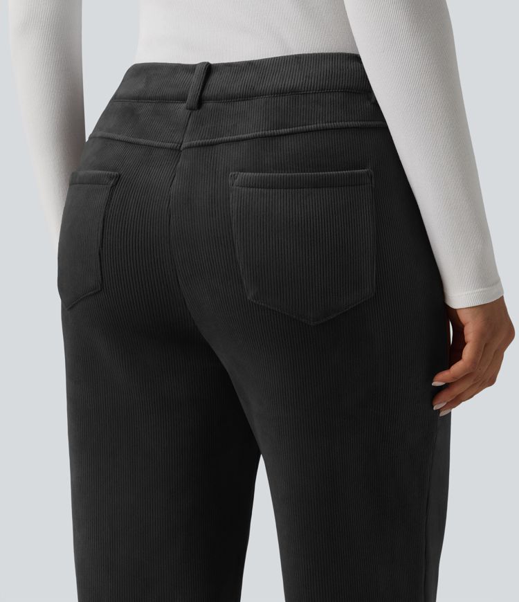 Mid Rise Fleece Corduroy Casual Straight Leg Pants with Pockets Mid Rise Fleece Corduroy Casual Straight Leg Pants with Pockets