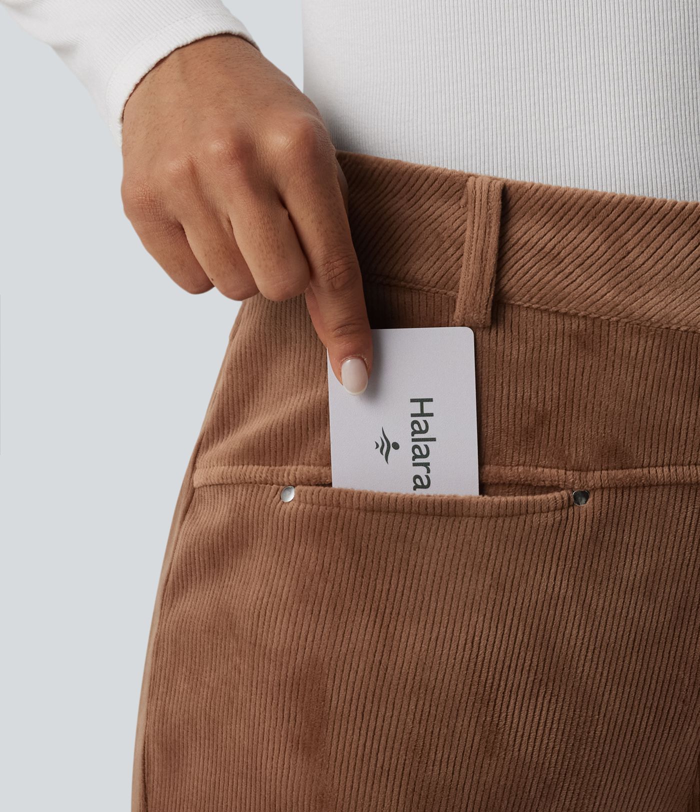 Mid Rise Fleece Corduroy Casual Straight Leg Pants with Pockets