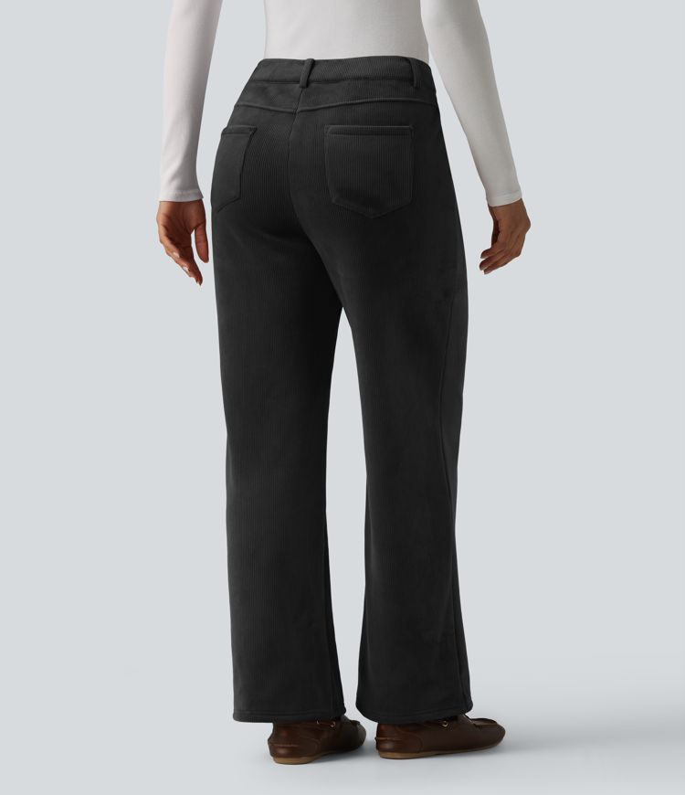 Mid Rise Fleece Corduroy Casual Straight Leg Pants with Pockets Mid Rise Fleece Corduroy Casual Straight Leg Pants with Pockets