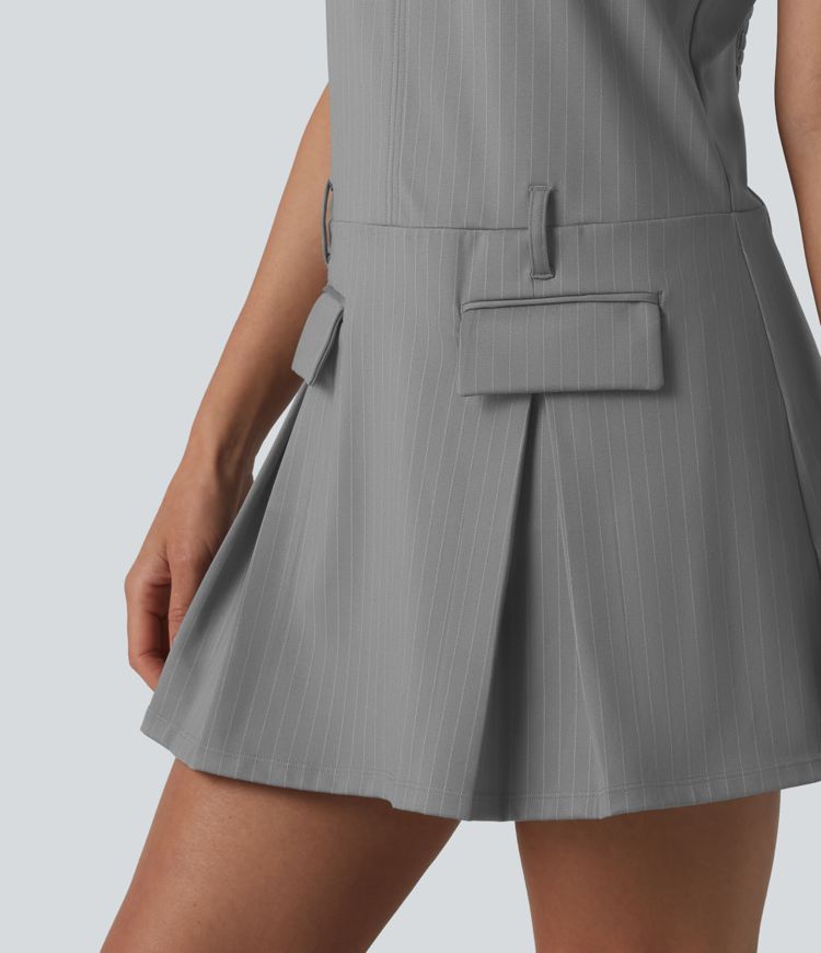 Lässiges Slipkleid mit kurzen, gerafften Streifen und Taschen