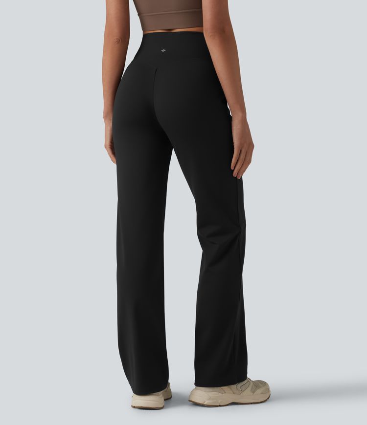Crossover High Waisted Yoga Bootcut Pants with Pockets