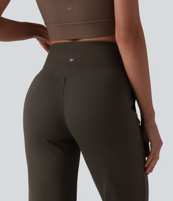 Crossover High Waisted Yoga Bootcut Pants with Pockets