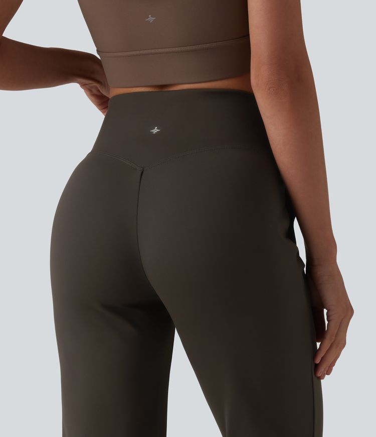 Crossover High Waisted Yoga Bootcut Pants with Pockets