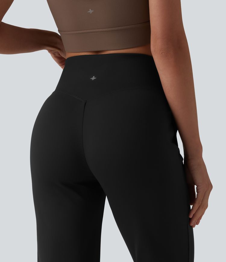 Crossover High Waisted Yoga Bootcut Pants with Pockets