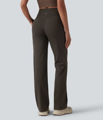 Crossover High Waisted Yoga Bootcut Pants with Pockets